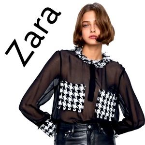 Zara Contrasting Tweed Blouse